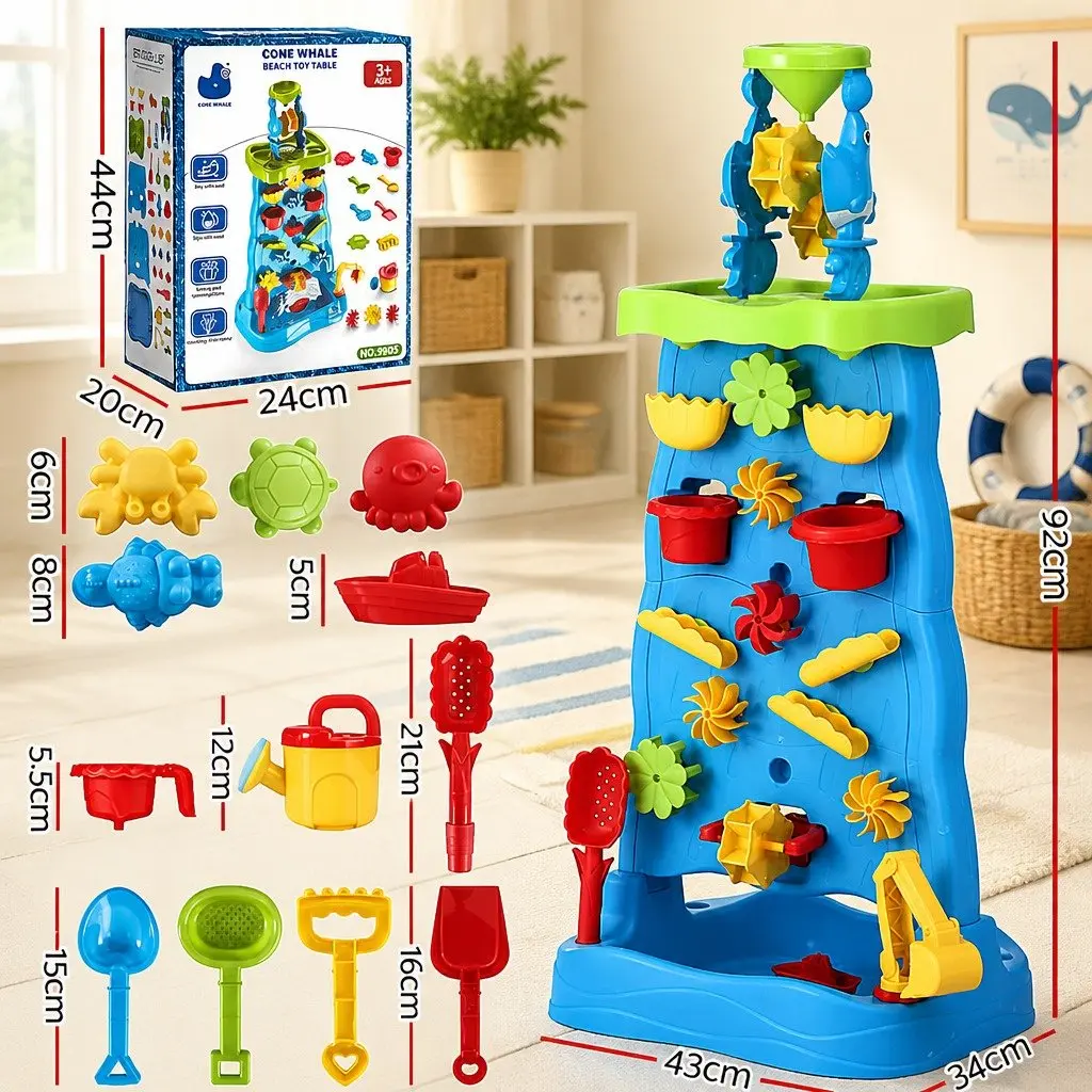 Kids Sand and Water Table 43cm Movable Waterwheel and Waterfall Feature