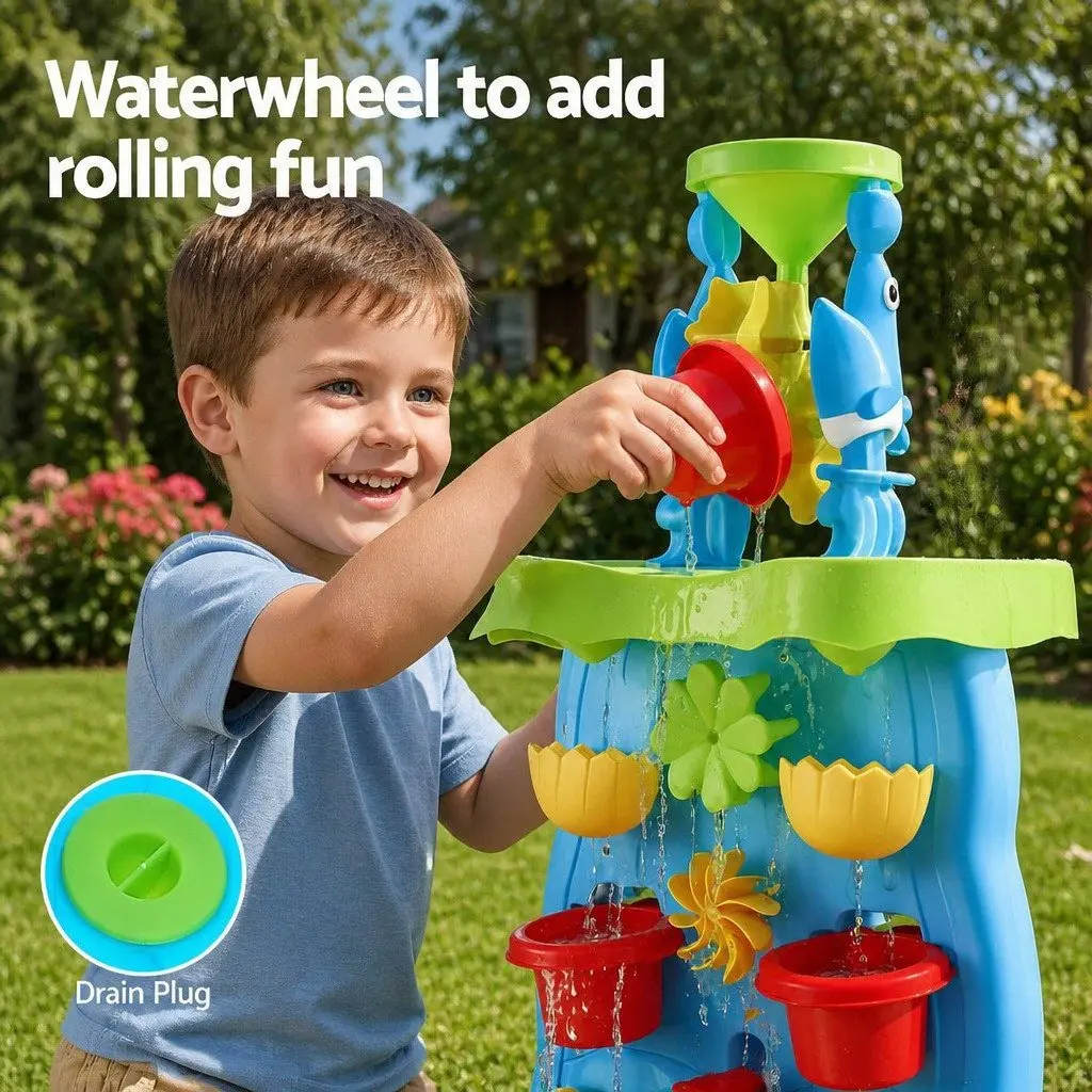 Kids Sand and Water Table 43cm Movable Waterwheel and Waterfall Feature