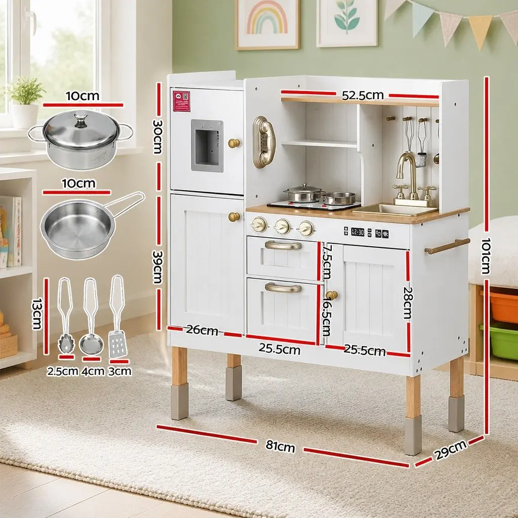 Wooden Kids Kitchen Play Set with Detachable Sink and Water Dispenser for Pretend Cooking