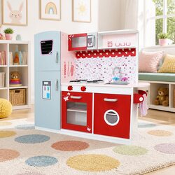 Wooden Kids Kitchen Play Set Pretend Cooking Toys Fridge Oven Storage Pink