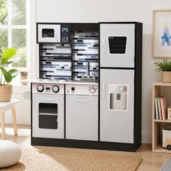Kids Wooden Kitchen Play Set Pretend Cooking Toys Oven Fridge Sink Dishwasher