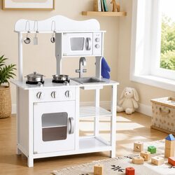 Charming White Wooden Kids Kitchen Play Set for Imagination