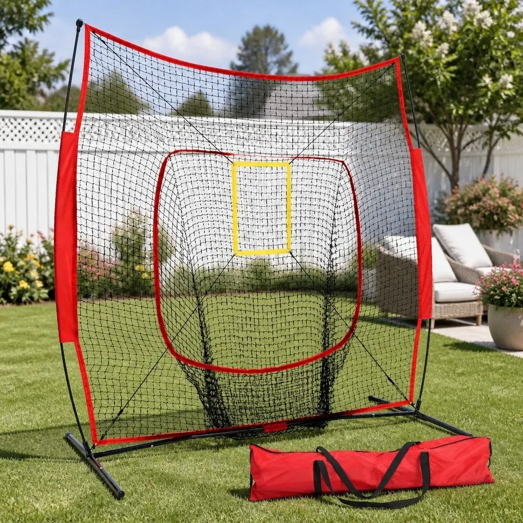 Baseball Softball Training Net 7ft Portable with Strike Zone Attachment for Pitching and Batting Practice