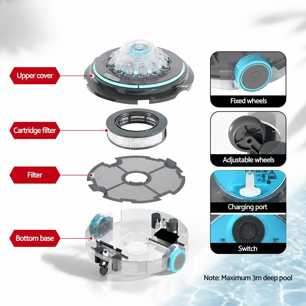Robotic Pool Cleaner Cordless Automatic Vacuum Grey Smart Cleaning Technology