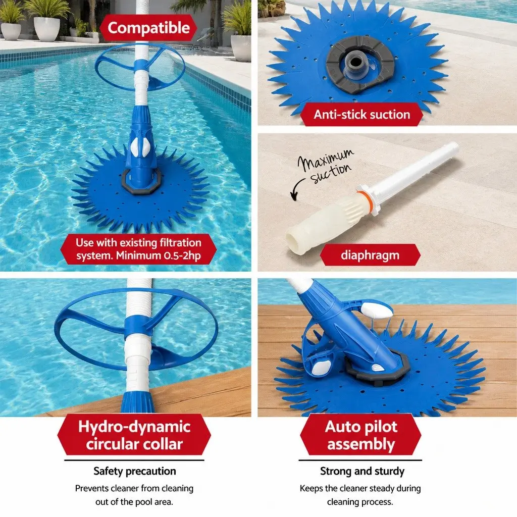 Automatic Swimming Pool Cleaner 10M Hose Finned Disc for Above Ground and In-Ground Pools