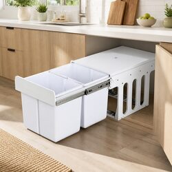 Pull Out Kitchen Waste Bin Double Compartment 2x15L Sliding Cabinet Organiser