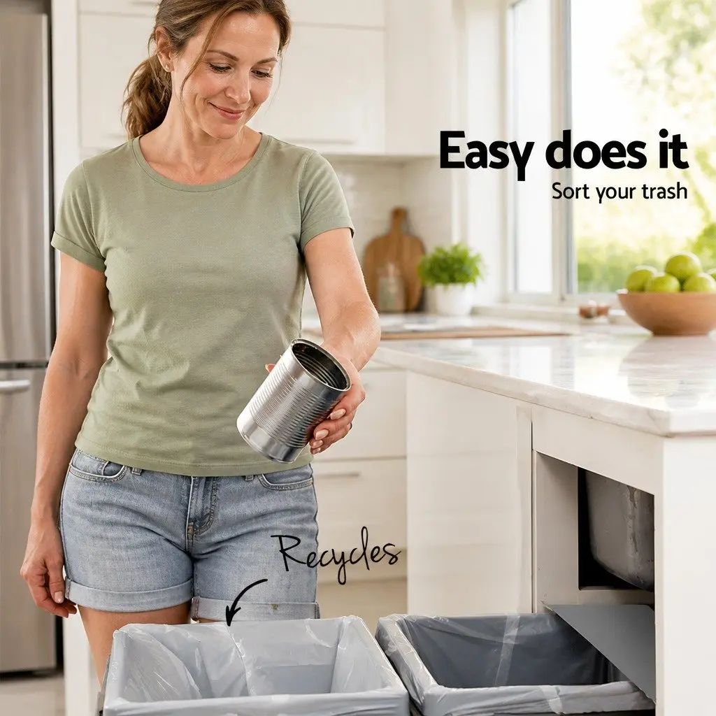 Pull Out Bin 2x15L Grey Kitchen Waste Cabinet Storage Sliding