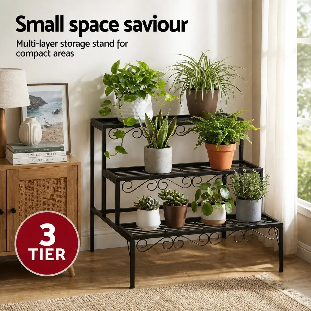 3 Tier Metal Plant Stand Corner Shelf Flower Pot Holder Indoor Outdoor Display