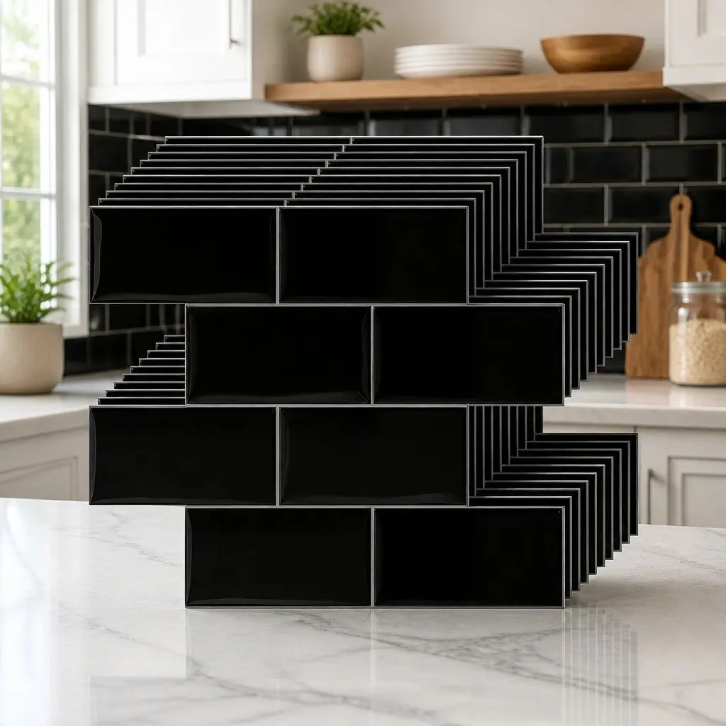 3D Peel and Stick Subway Tiles 10 Sheets Self Adhesive Black Waterproof Easy DIY Installation