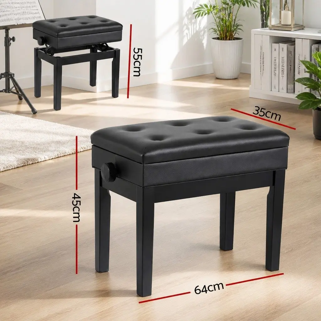 Adjustable Piano Bench Wooden Keyboard Seat Padded with Storage