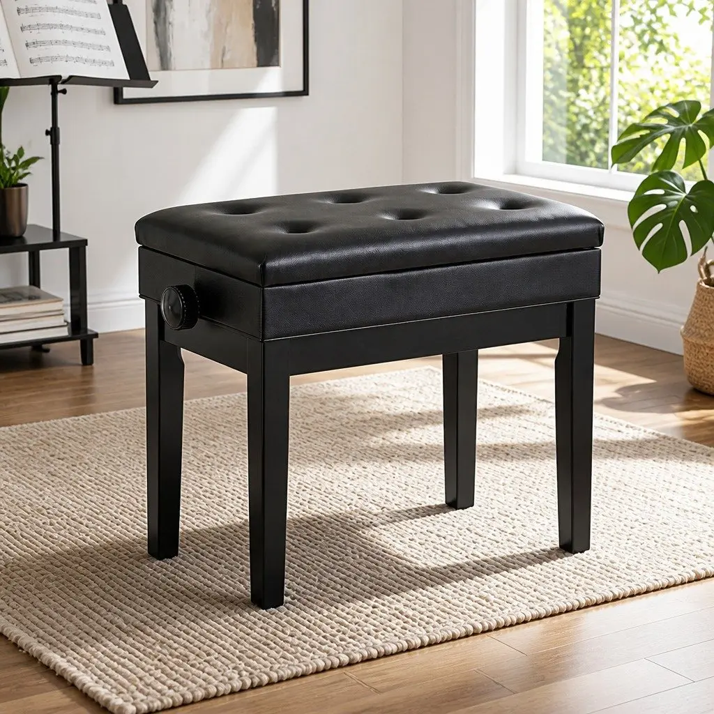 Adjustable Piano Bench Wooden Keyboard Seat Padded with Storage