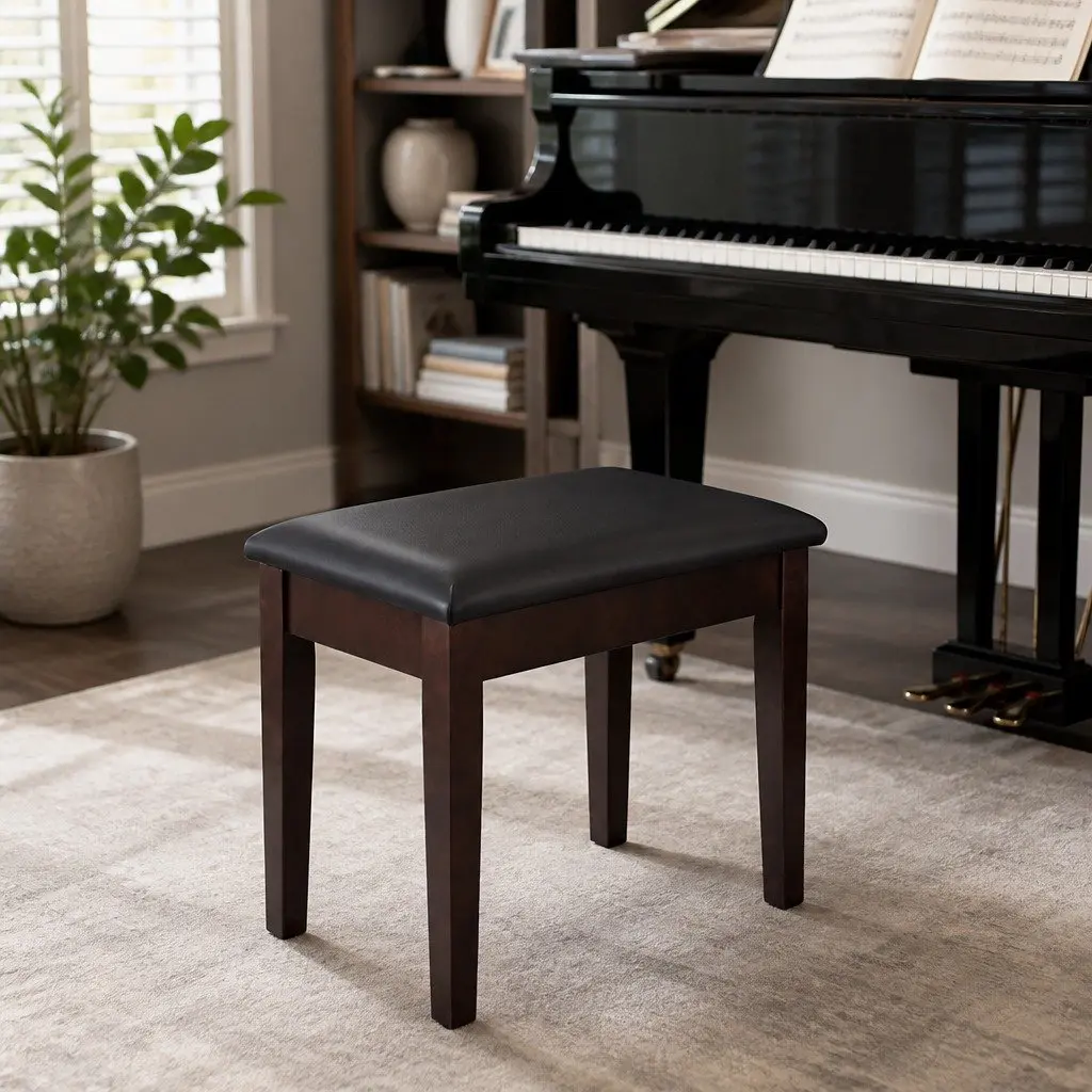Piano Bench Stool with Storage Solid Wood Frame PU Leather Seat Cushion