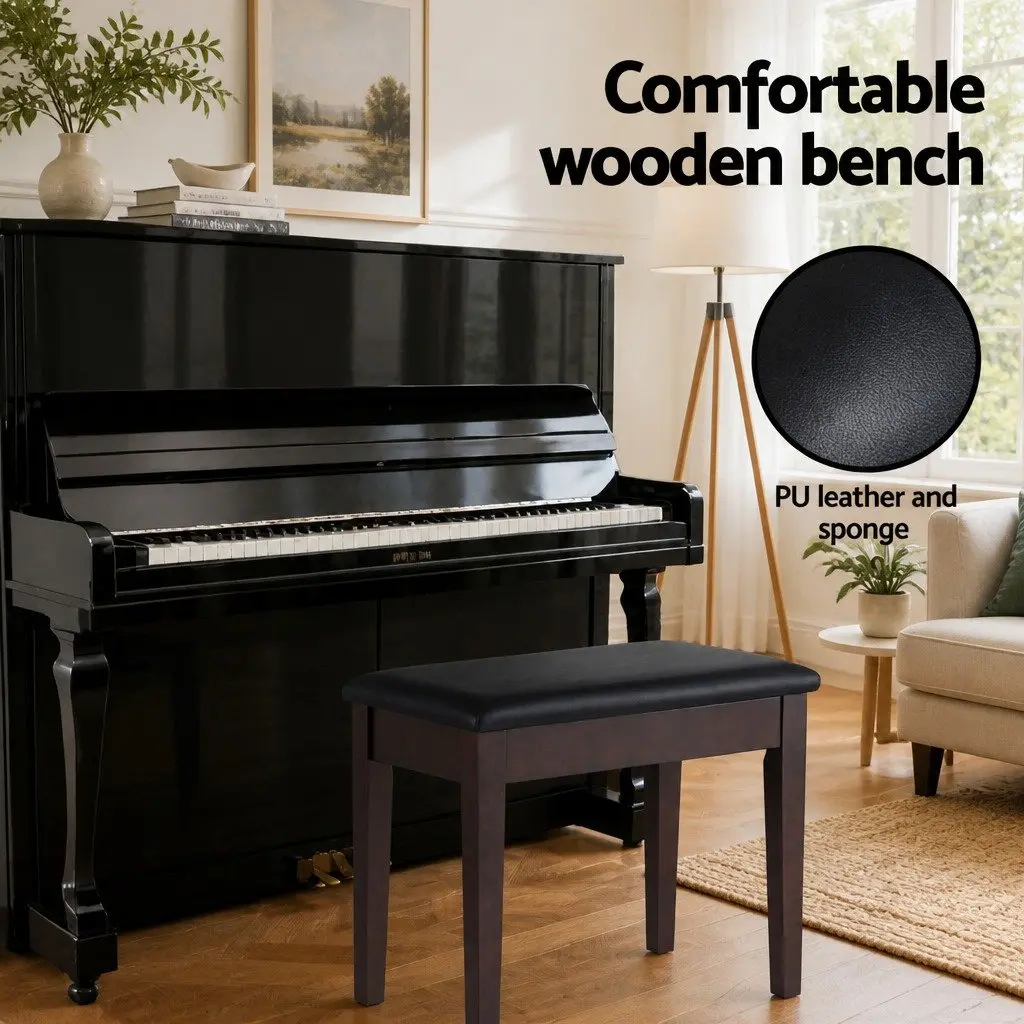 Piano Bench Stool with Storage Solid Wood Frame PU Leather Seat Cushion