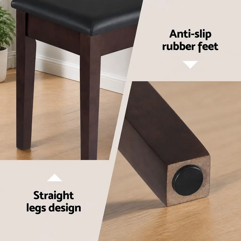 Piano Bench Stool with Storage Solid Wood Frame PU Leather Seat Cushion