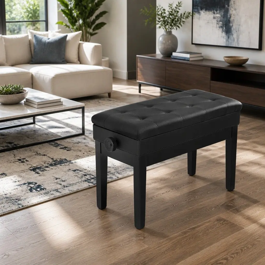 Piano Bench Adjustable Height with Storage Black