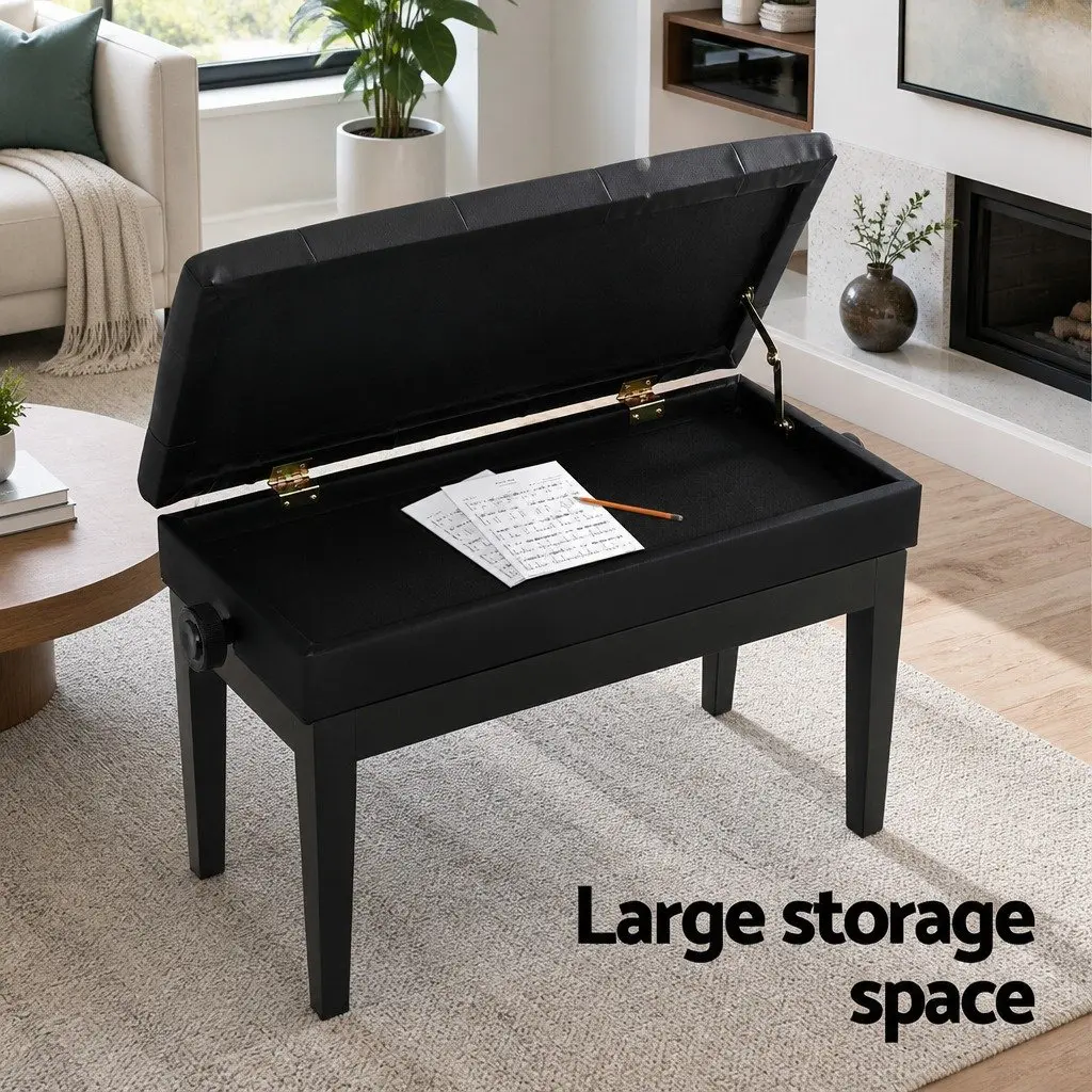 Piano Bench Adjustable Height with Storage Black