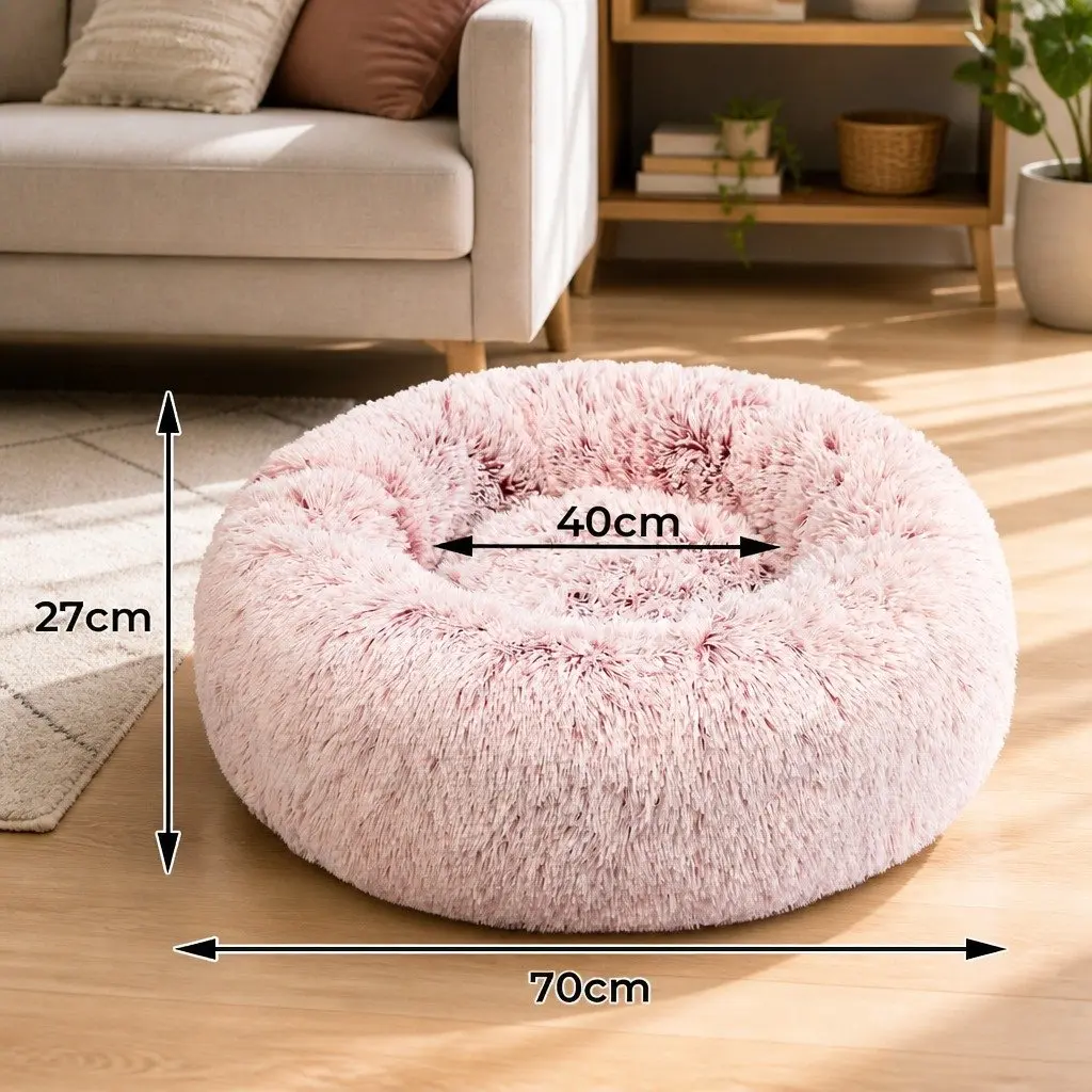 Pet Donut Bed Medium Pink Plush Comfort Calming Nest for Cat Dog