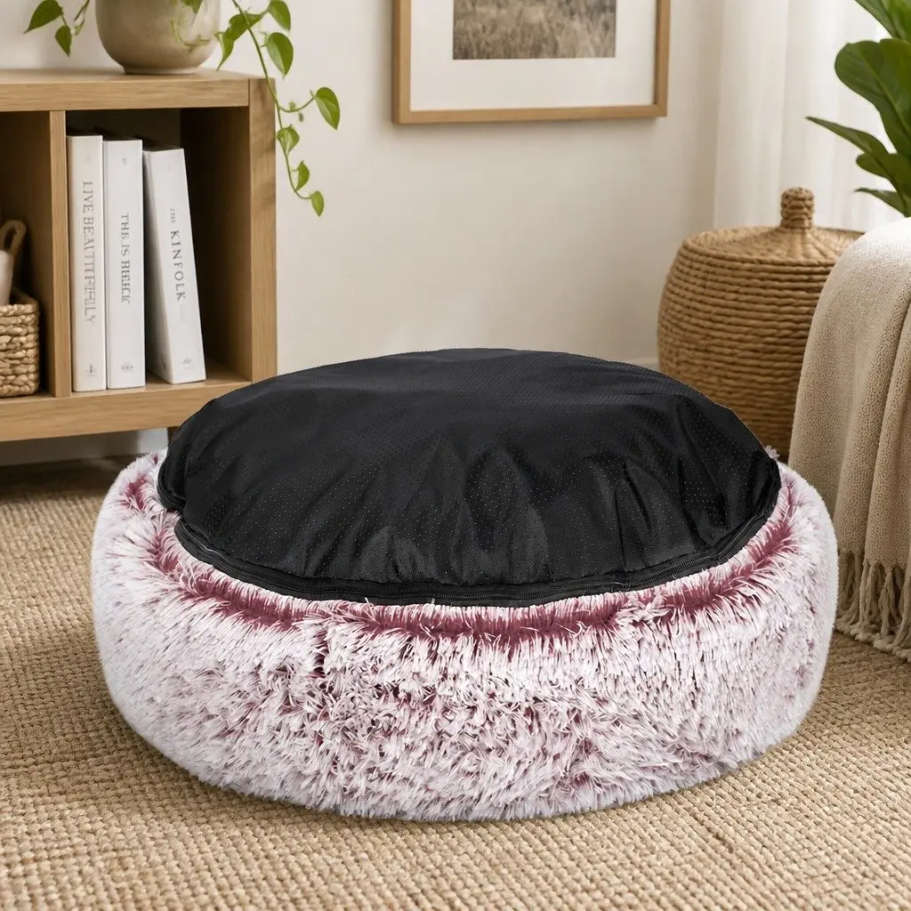 Pet Donut Bed Medium Pink Plush Comfort Calming Nest for Cat Dog