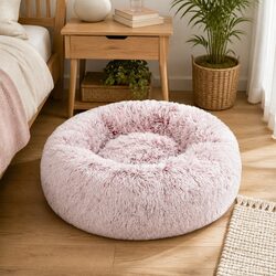 Stylish XL Pink Plush Donut Pet Bed for Cats and Dogs