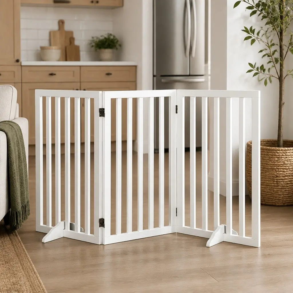 Wooden Pet Gate 3 Panel Foldable Dog Fence Safety Barrier Indoor Outdoor Playpen