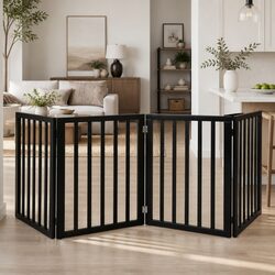 4-Panel Black Pet Gate for Safe Spaces Indoors & Outdoors