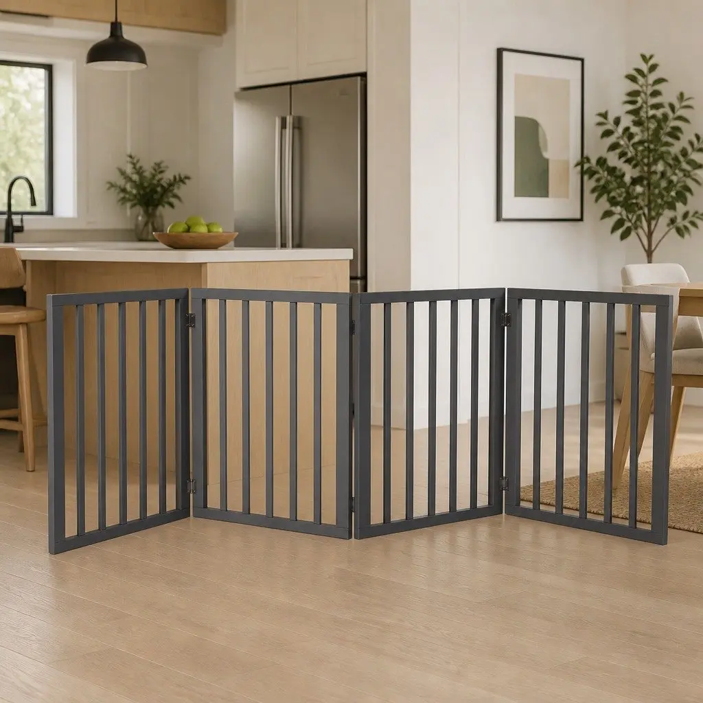Wooden Pet Gate Foldable Portable Indoor Barrier Safety Play 185cm x 60.5cm