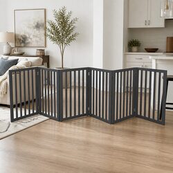 Wooden Pet Gate Foldable Dog Fence Safety Barrier Playpen Multi-Panel Free