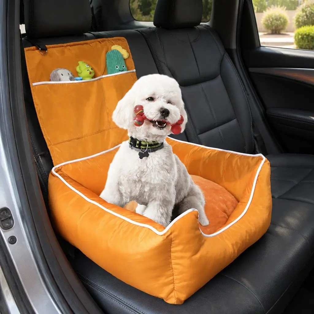 Dog Car Seat Waterproof Cover Washable Cushion for Safe Travel Orange