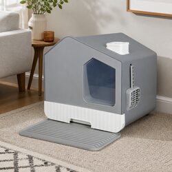 Stylish Grey Cat Litter Box for Enhanced Home Comfort