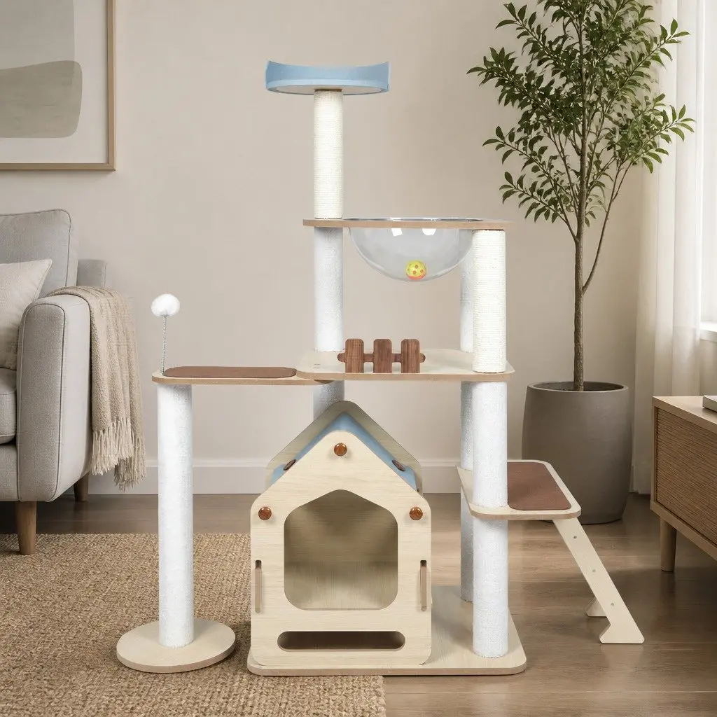 Cat Tree 120cm Multi-Level Scratching Post with Platforms and Sleeping Den