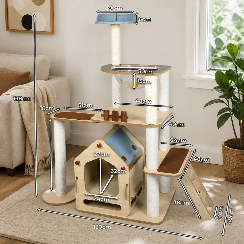 Cat Tree 120cm Multi-Level Scratching Post with Platforms and Sleeping Den