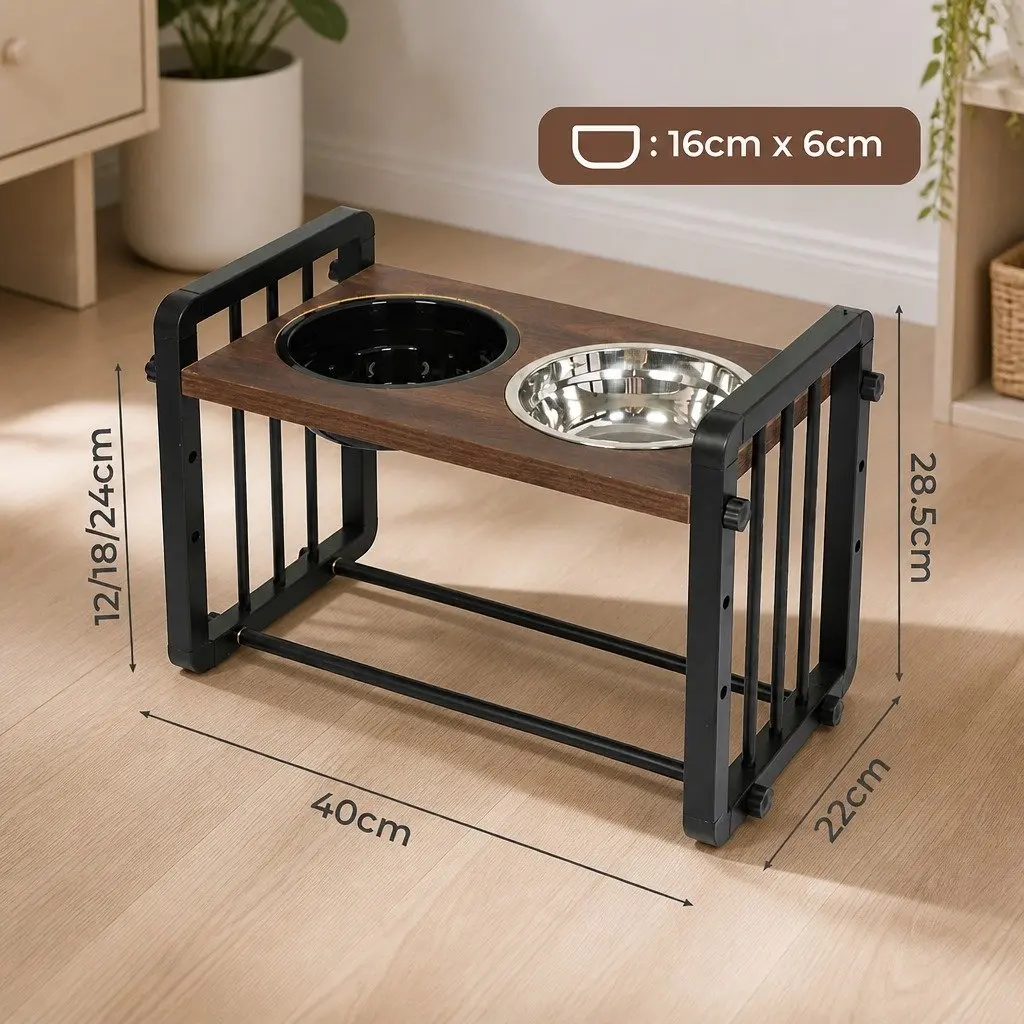 Adjustable Height Pet Feeder Medium 3 Positions Food Grade Stainless Steel Bowls