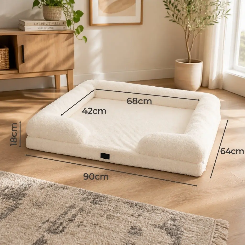 Memory Foam Pet Sofa Bed Orthopaedic Dog Cat Lounger Raised Rim Washable Cover
