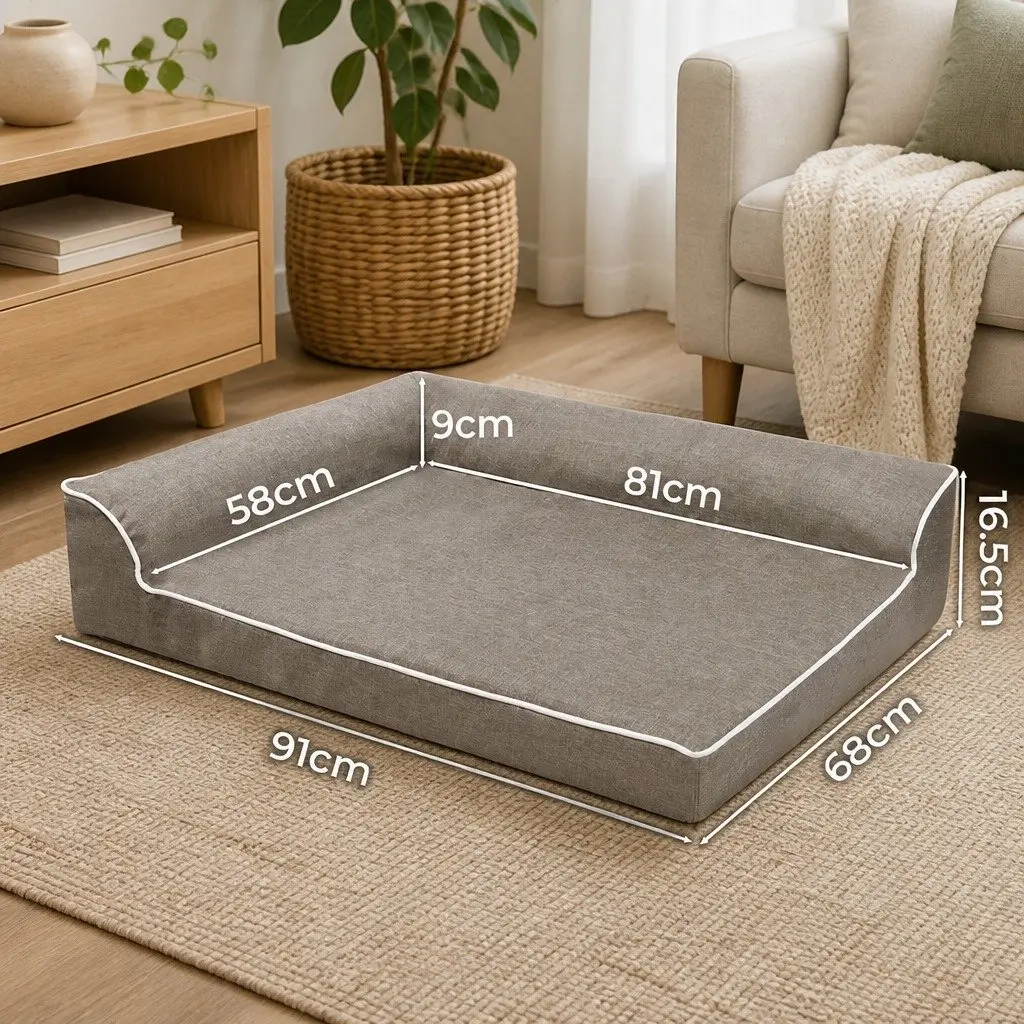 Large Orthopedic Bolster Dog Bed L-Shaped Memory Foam Coffee Supportive Lounger