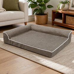 Orthopedic Memory Foam Pet Bed Medium Coffee L-Shaped Bolster Dog Sofa Nest