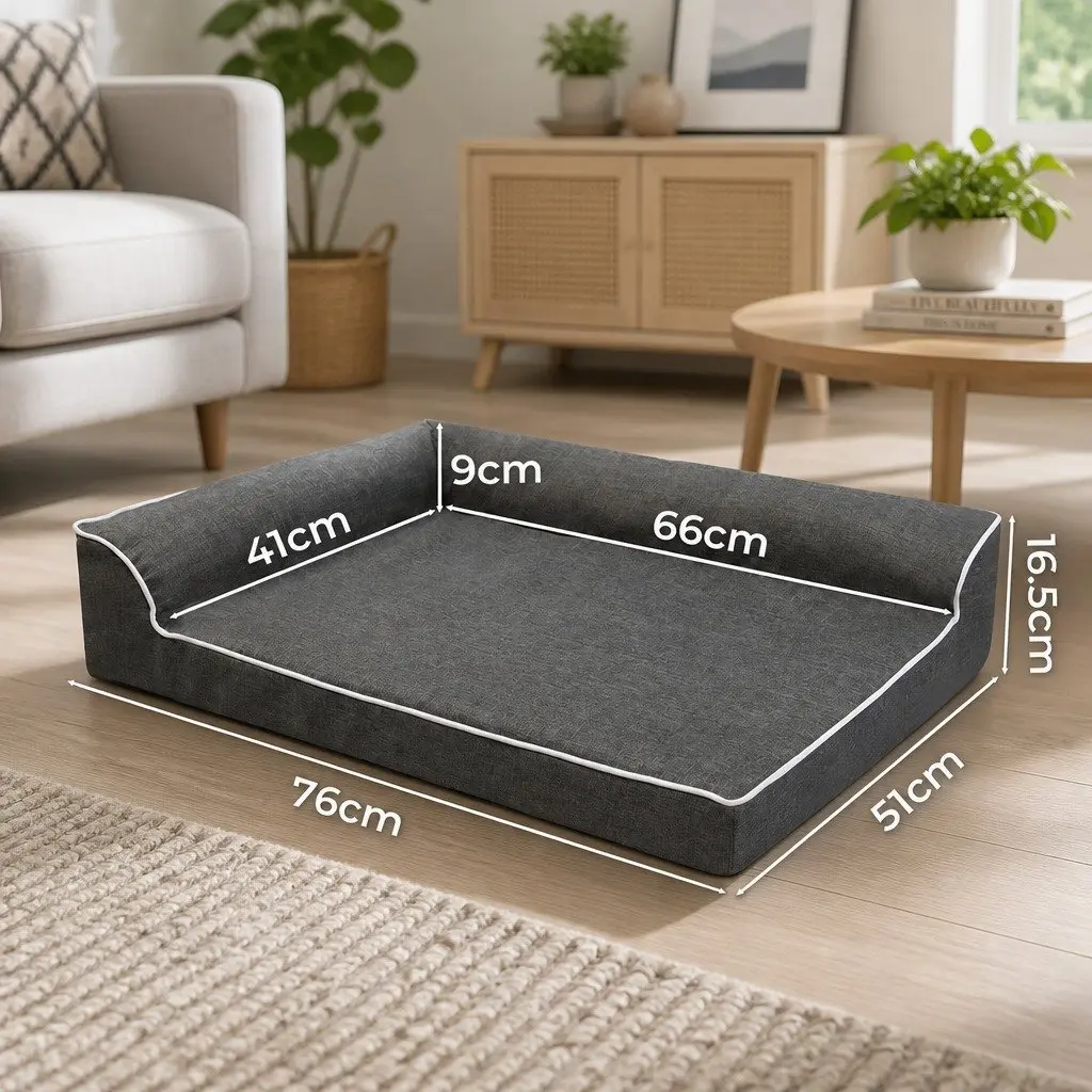 Orthopedic Dog Bed Medium Grey Memory Foam L-Shaped Bolster Removable Washable Cover