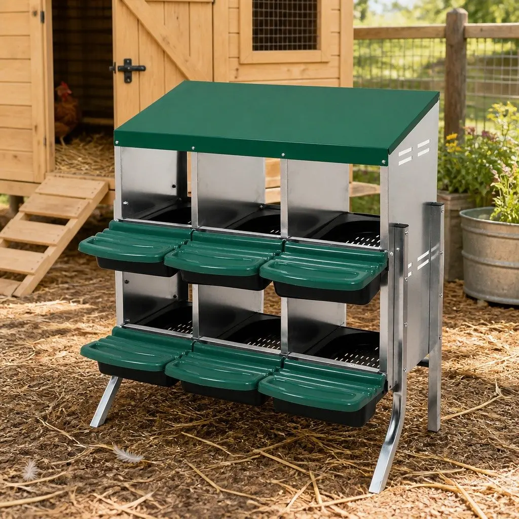 Chicken Egg Nesting Box 6-Hole Roll Away High-Temperature Galvanized Steel Construction