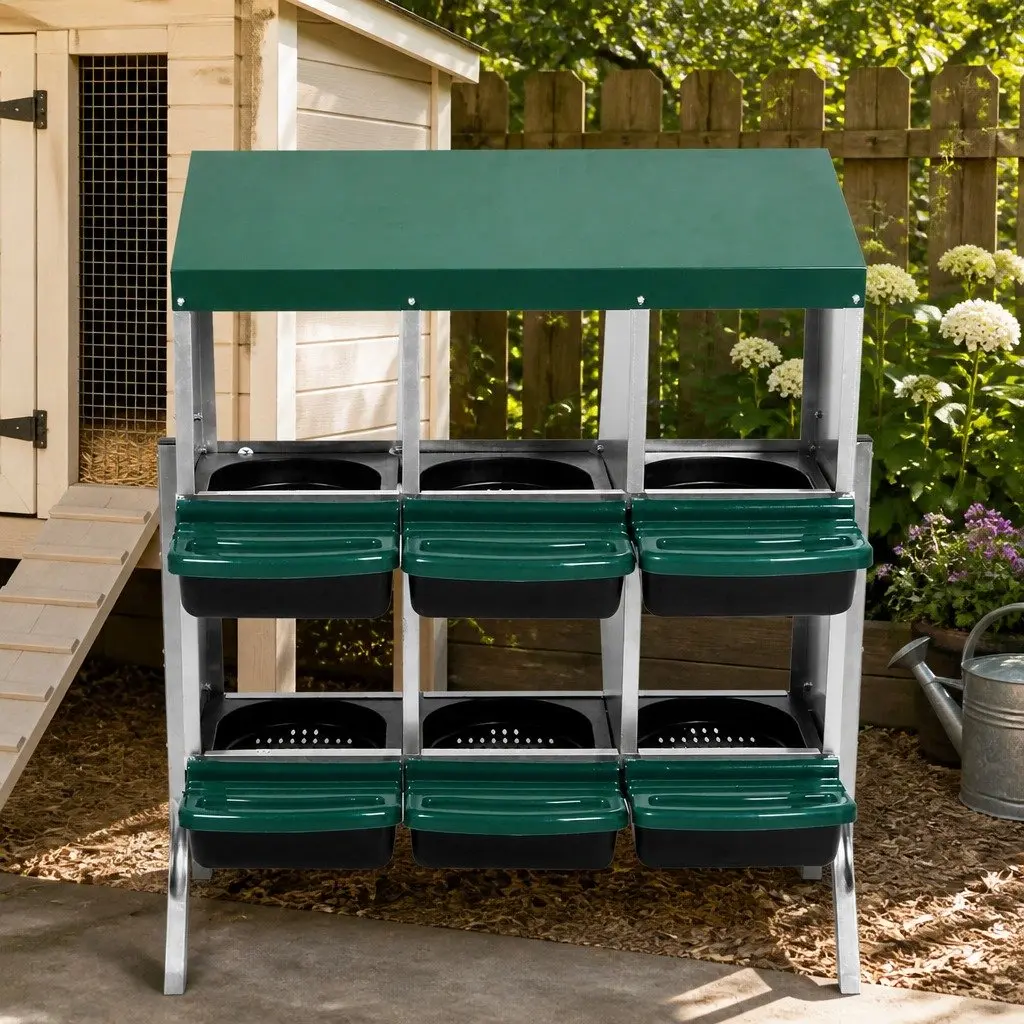 Chicken Egg Nesting Box 6-Hole Roll Away High-Temperature Galvanized Steel Construction