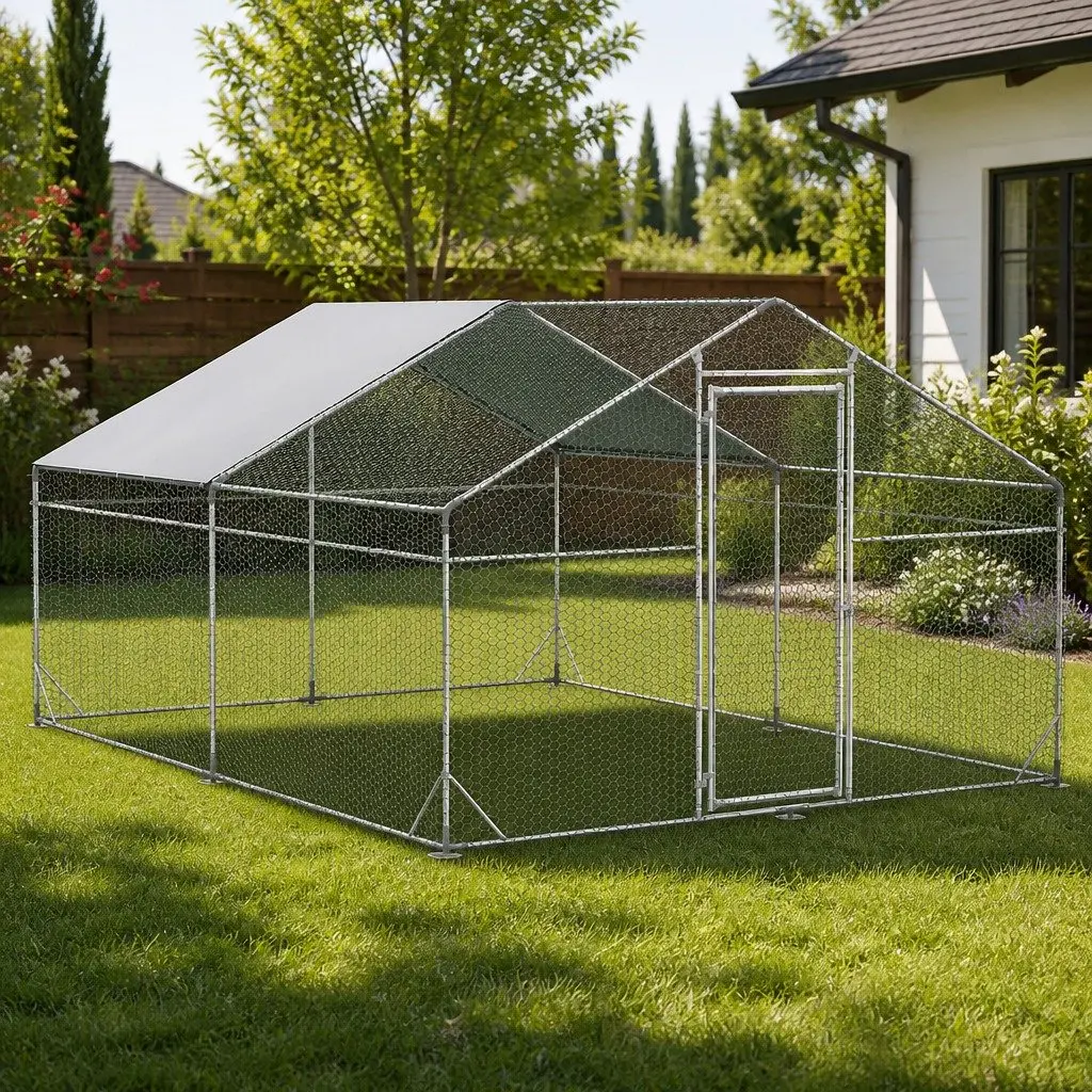 Large Metal Walk-in Chicken Coop Cage 400x300x194cm Poultry Housing Enclosure
