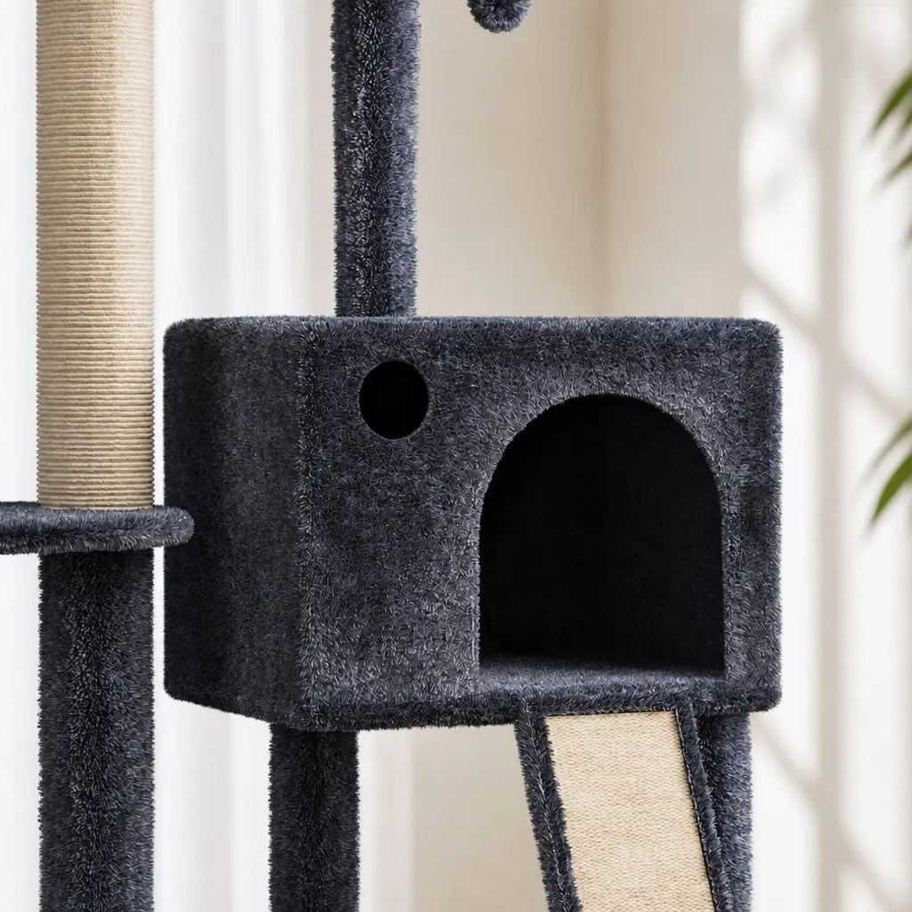 Cat Tree Multi-Level Floor to Ceiling Climber with Hammock and Scratching Posts