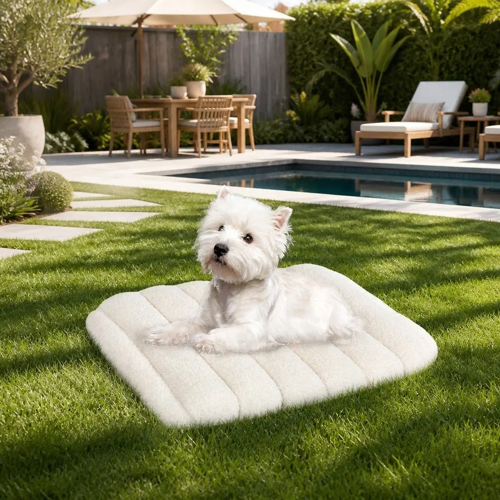 Orthopedic Dog Bed Small Size Dual Layer Foam Waterproof Non Slip Base Removable Washable Cover White