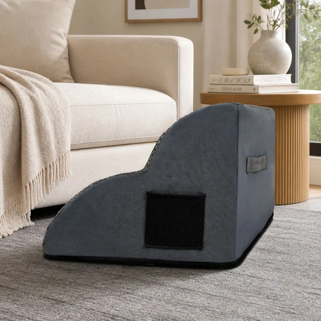 Dog Steps 2 Step Portable High Density Foam Non Slip with Handle Grey