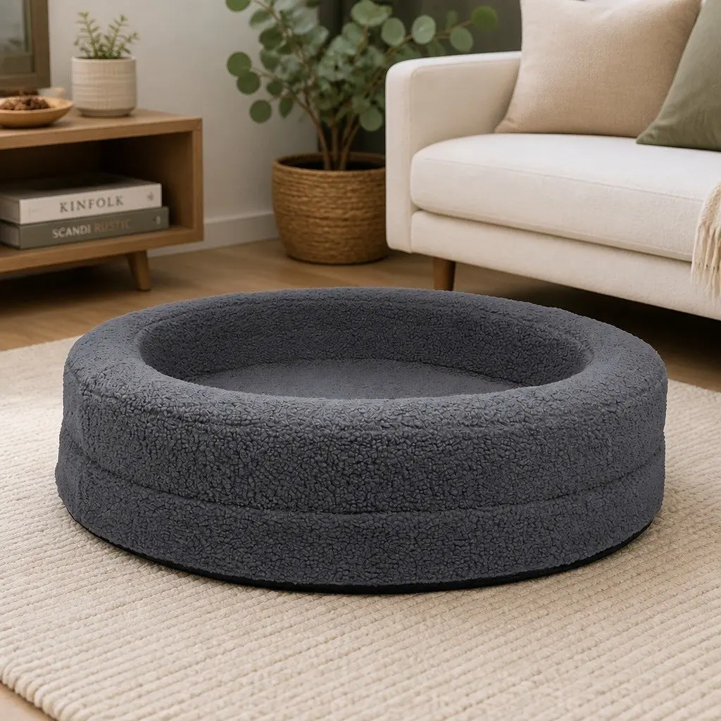 Orthopedic Memory Foam Pet Bed 120cm Waterproof Sherpa Calming Bolster Nest