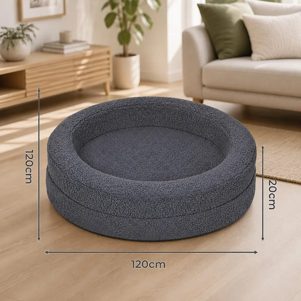 Orthopedic Memory Foam Pet Bed 120cm Waterproof Sherpa Calming Bolster Nest