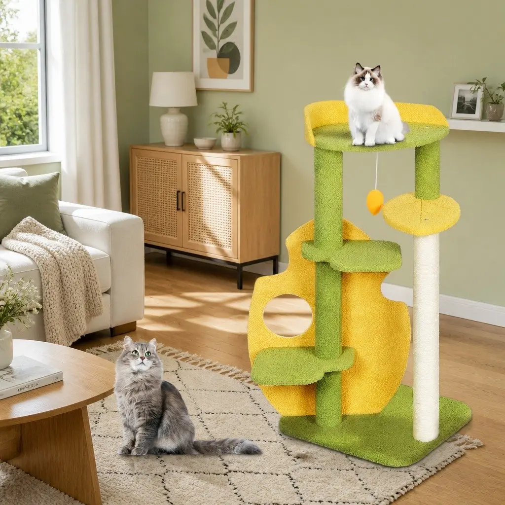 Cat Tree Multi-Level Scratching Climbing Tower with Plush Surfaces and Sisal Posts