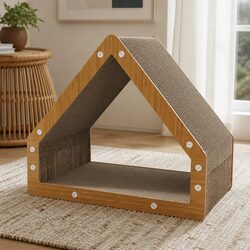 Cat Scratcher Board House-Style Cardboard Lounger with Hideaway Tunnel Play Bed