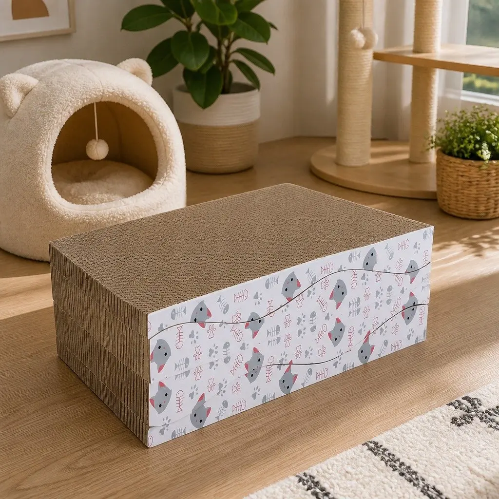 Cat Scratching Board Bed 4-Pack Curved Design Reversible Cardboard Pet Furniture