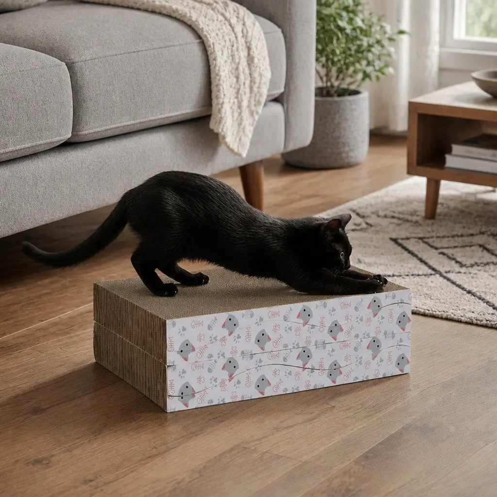 Cat Scratching Board Bed 4-Pack Curved Design Reversible Cardboard Pet Furniture