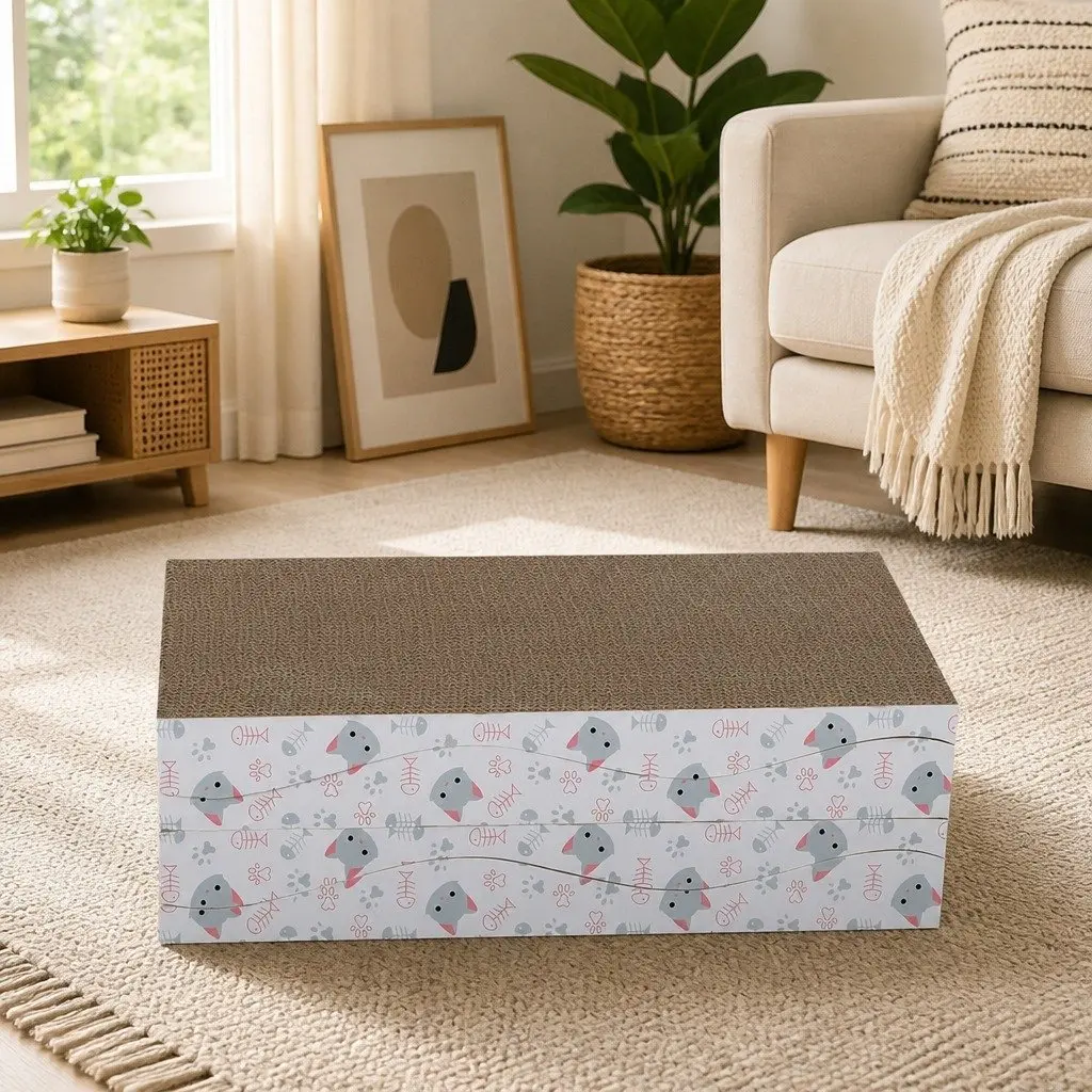 Cat Scratching Board Bed 4-Pack Curved Design Reversible Cardboard Pet Furniture