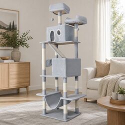 Cat Tree Scratching Post 206cm Multi-Level Climbing Tower Perches Condos Hammock